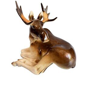 Lomonosov Porcelain Moose Figurine Brown White Retired Russian Handmade 20th Cen